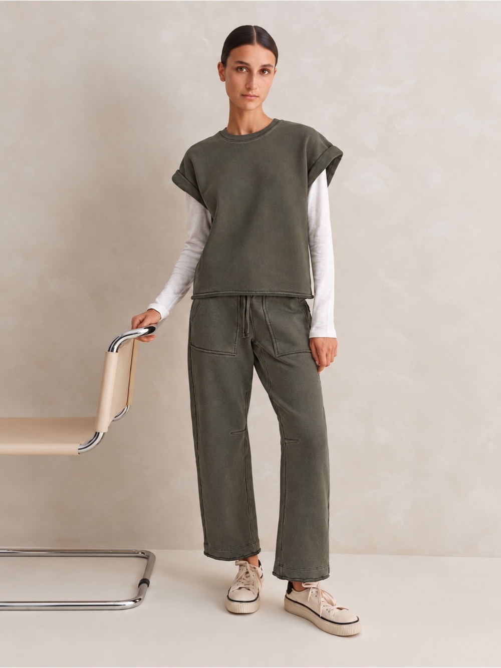 ME+EM Engineered-Leg Jogger Washed Olive Green Size 12